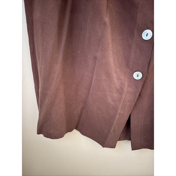 Vintage Clio Silk Midi Skirt Brown Button Front Womens M 100% Silk - Picture 6 of 7
